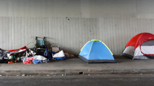 campsite of people experiencing homelessness on the streets