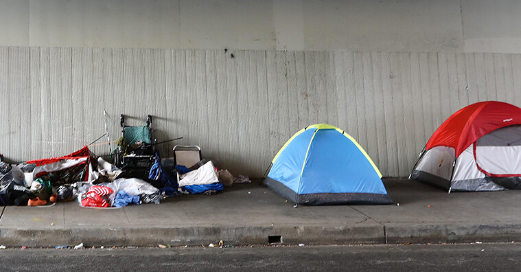 campsite of people experiencing homelessness on the streets